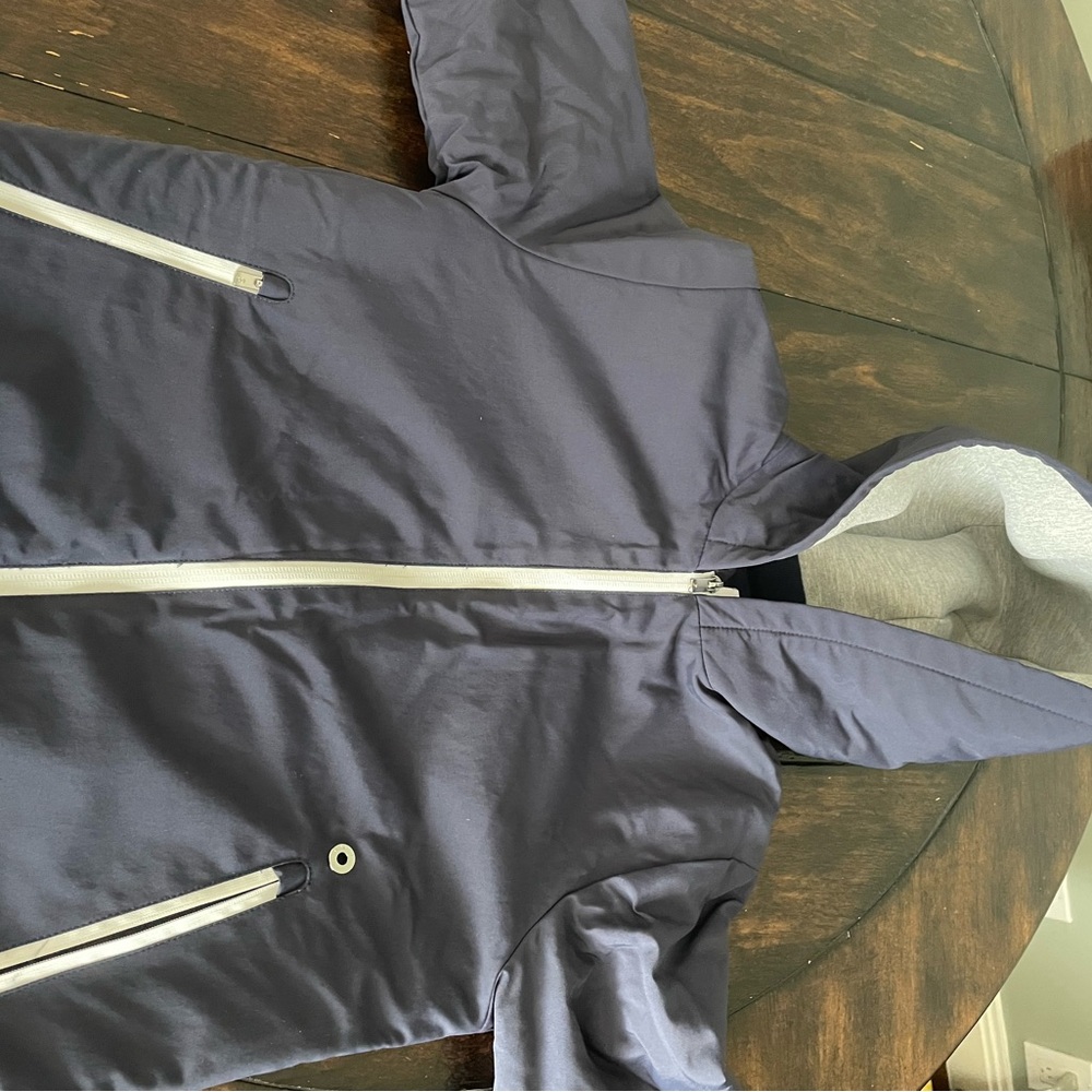 NWT NEW Jacadi Boys Navy Blue Zip up Weather Tamer Jacket with Reflectors 12A